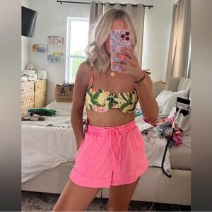 Neon pink linen shorts